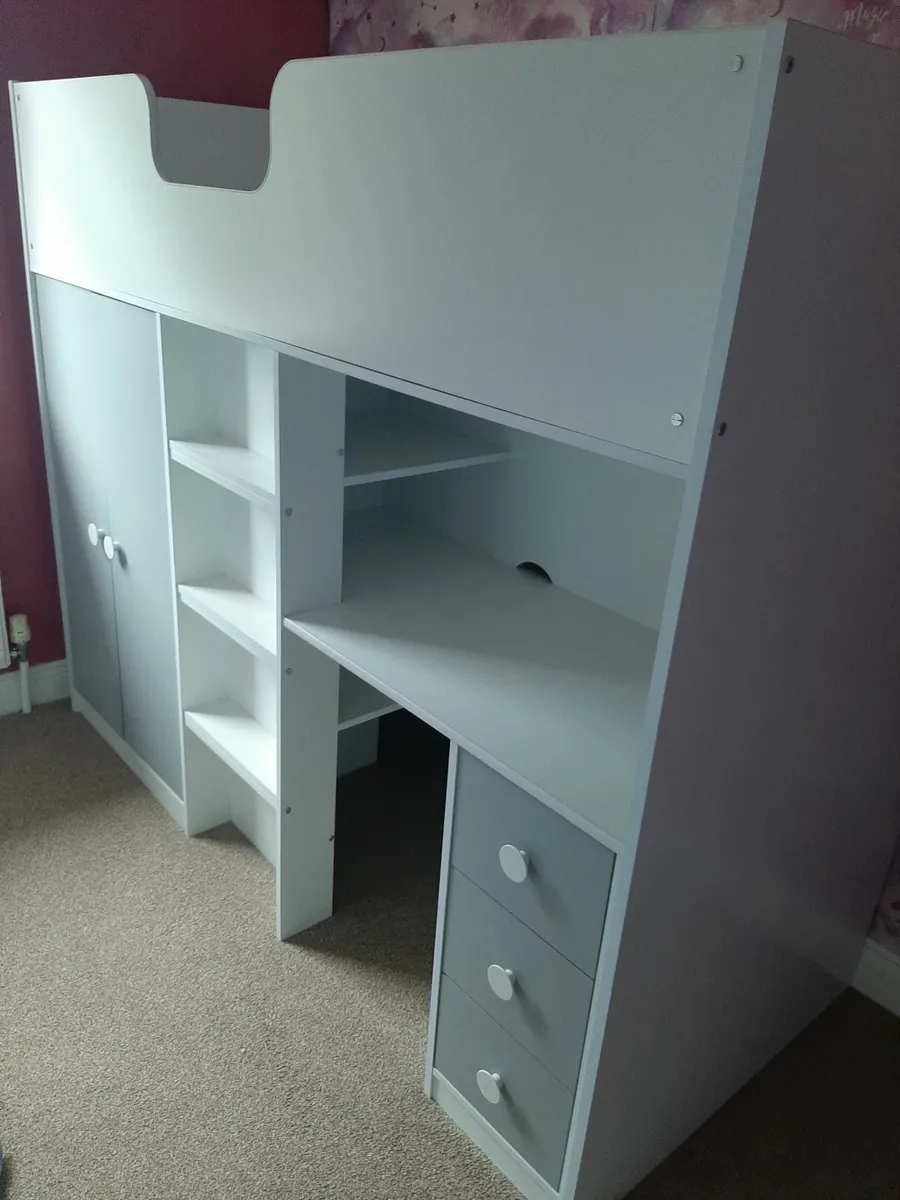 Childrens High Sleeper bed with storage and desk - Image 2