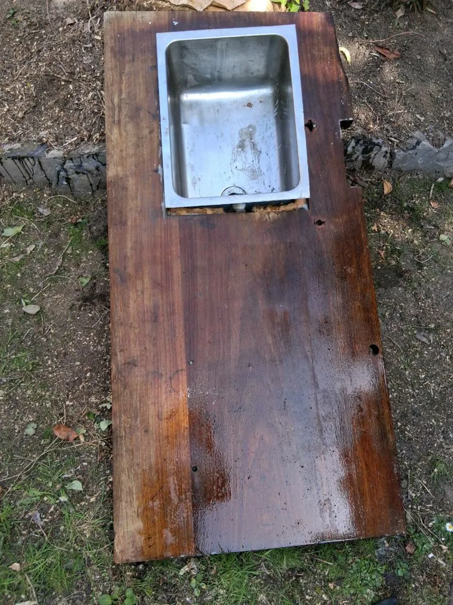 Stainless  steel laboratory sink with teak worktop - Image 1