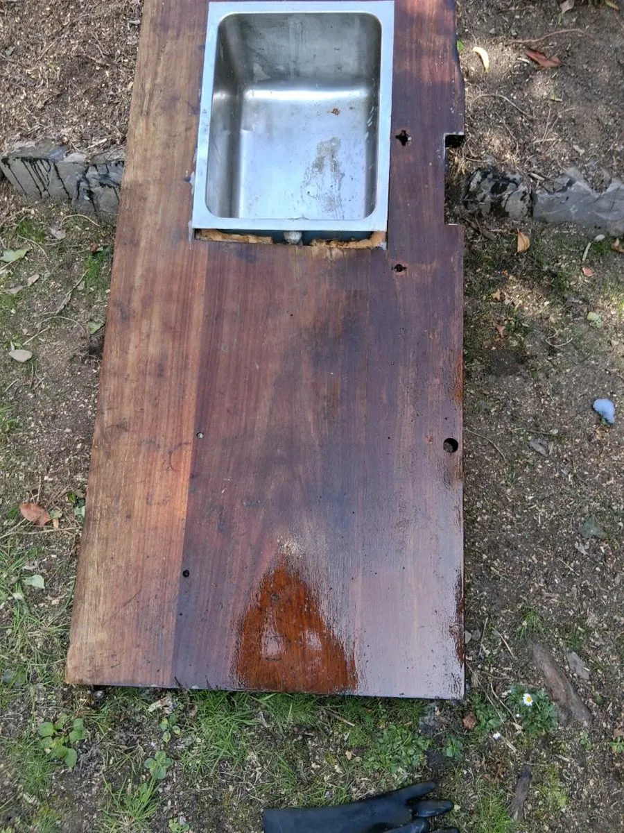 Stainless  steel laboratory sink with teak worktop - Image 2