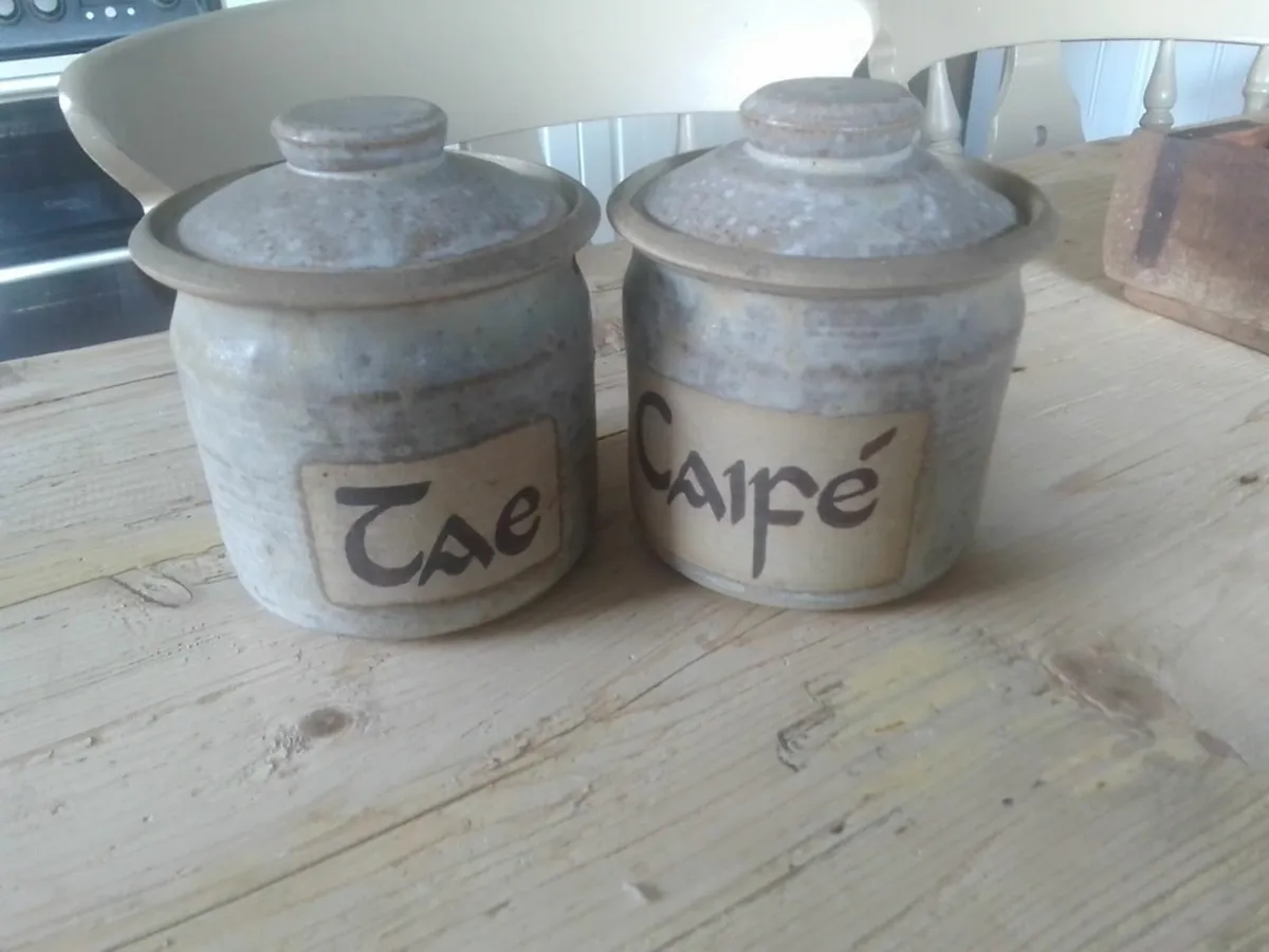 VINTAGE EARTHENWARE IRISH TEA & COFFEE CANISTERS - Image 1