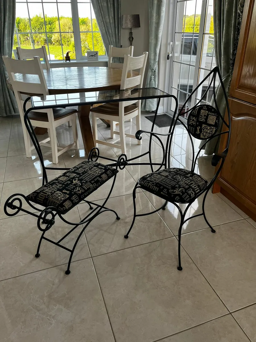Wrought Iron Hall Table, Chair & Seat - Image 3