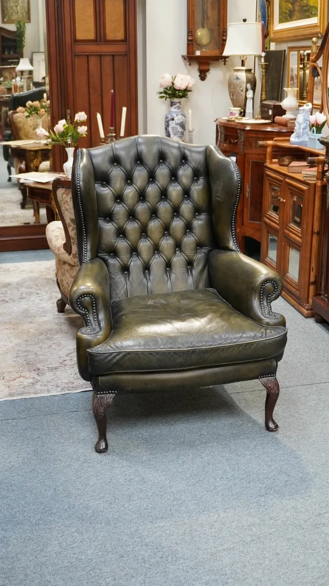 📌Original English Leather Wingback Armchair - Image 1