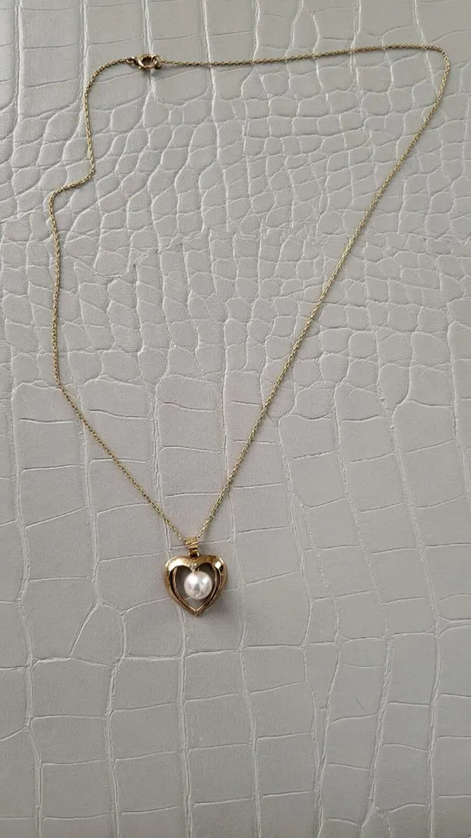 14ct gold heart with diamond & pearl - Image 3