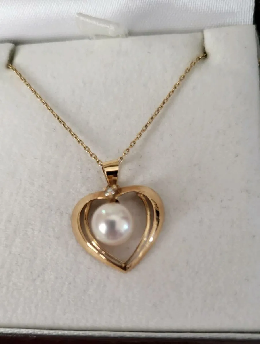 14ct gold heart with diamond & pearl - Image 4