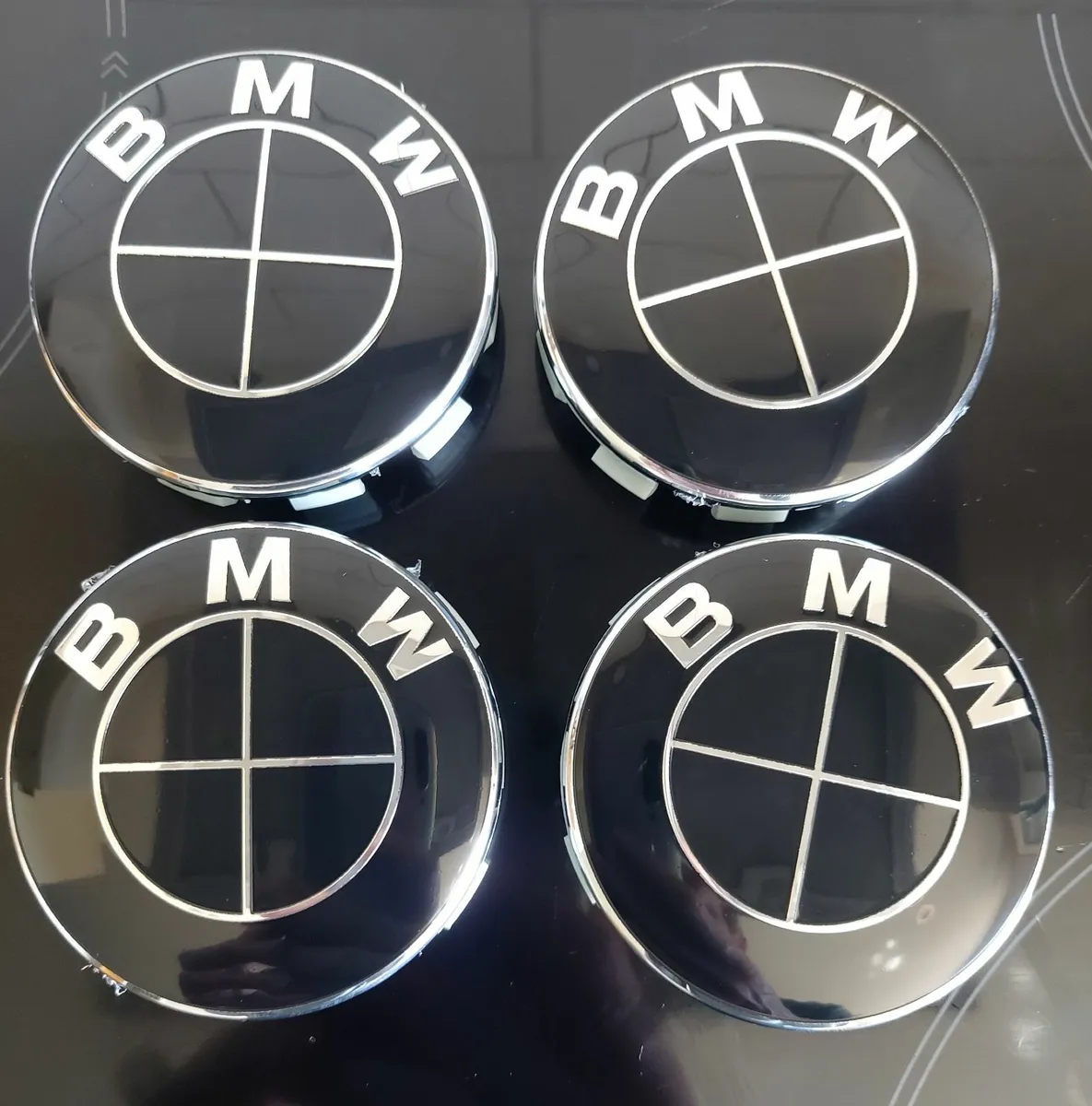 4 x New All Black BMW Centre Caps (68mm) Free Post - Image 1