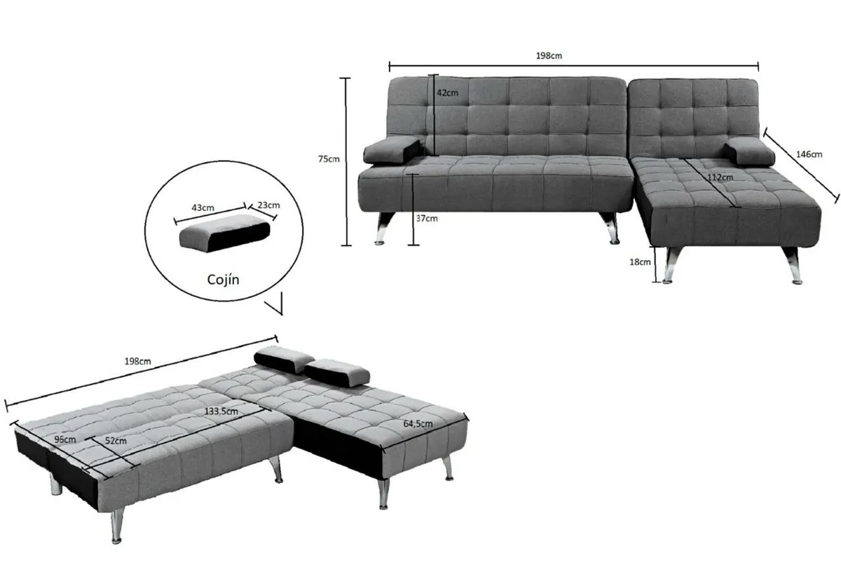 Stylish Black L-Shaped Sofa Bed - Space Saver - Image 4