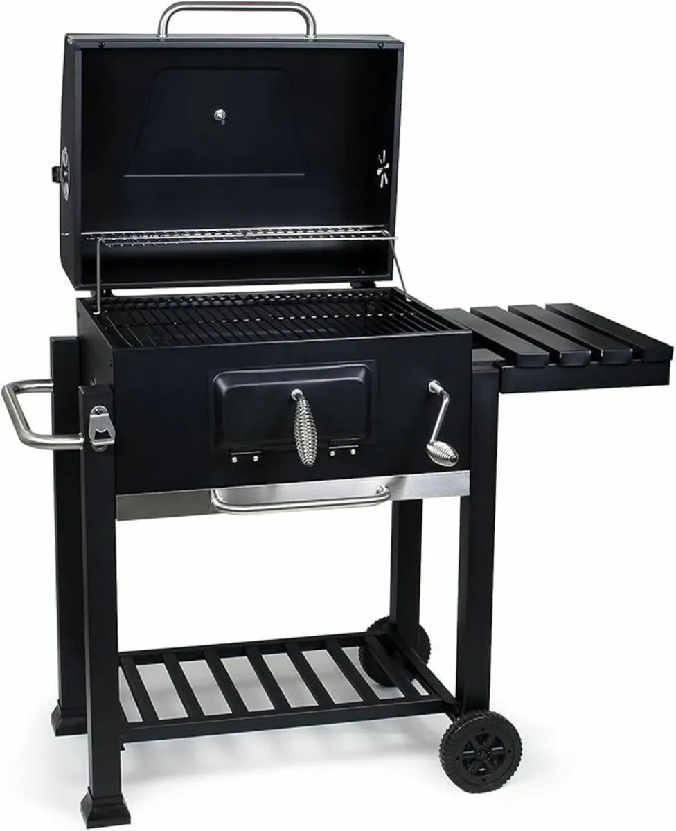 BBQ Charcoal Trolley with Wheels, Side Shelf - Image 1