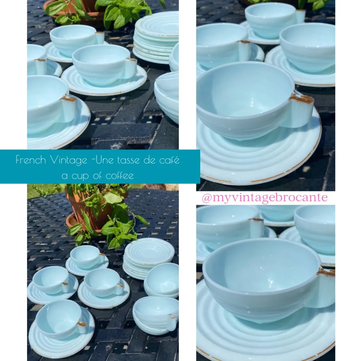 Art Deco milk glass Cups & saucers - Image 1