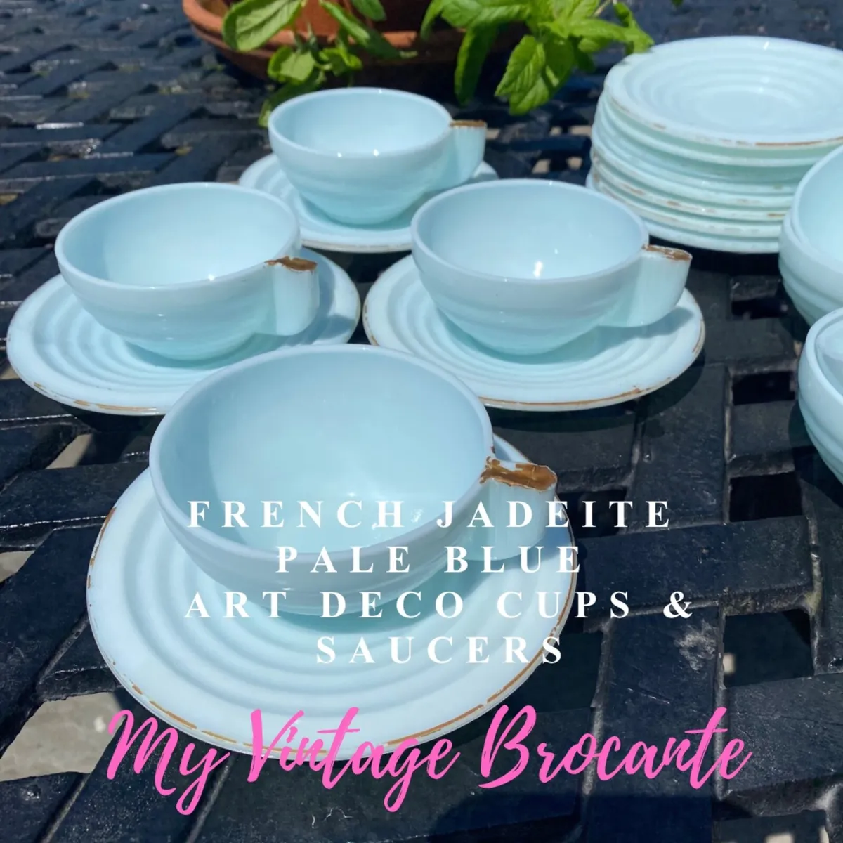 Art Deco milk glass Cups & saucers - Image 2
