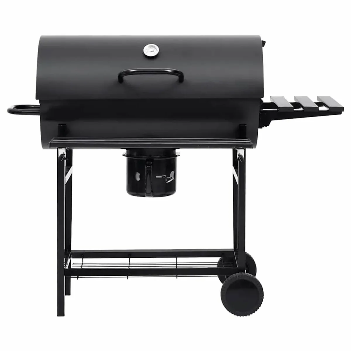 Barrel Grill with Wheels and Shelves Black Steel - Image 3