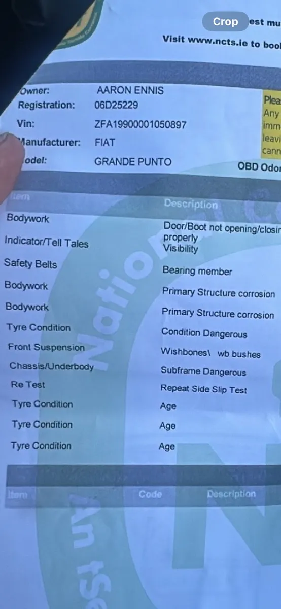 Fiat Punto grande fail sheet - Image 4