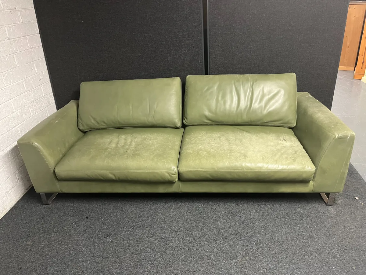 HOUSE FURNITURE: LARGE GREEN LEATHER SOFA - Image 1