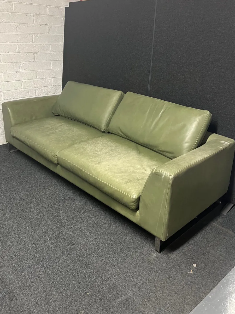 HOUSE FURNITURE: LARGE GREEN LEATHER SOFA - Image 2