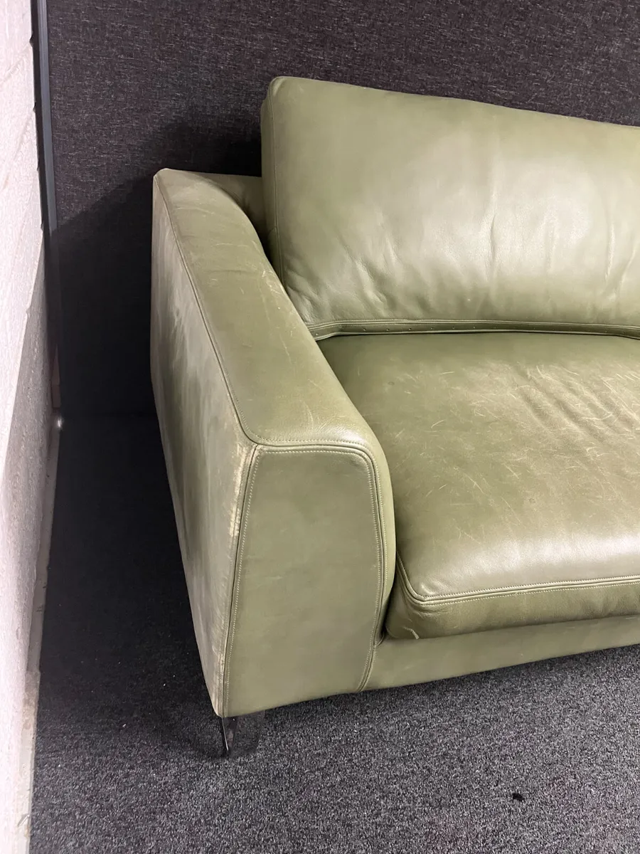 HOUSE FURNITURE: LARGE GREEN LEATHER SOFA - Image 3
