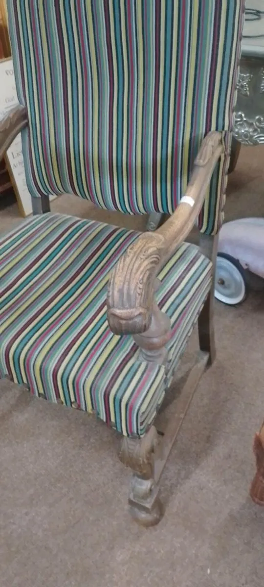 Large Decorative Stripped Oak Framed Chair - Image 2