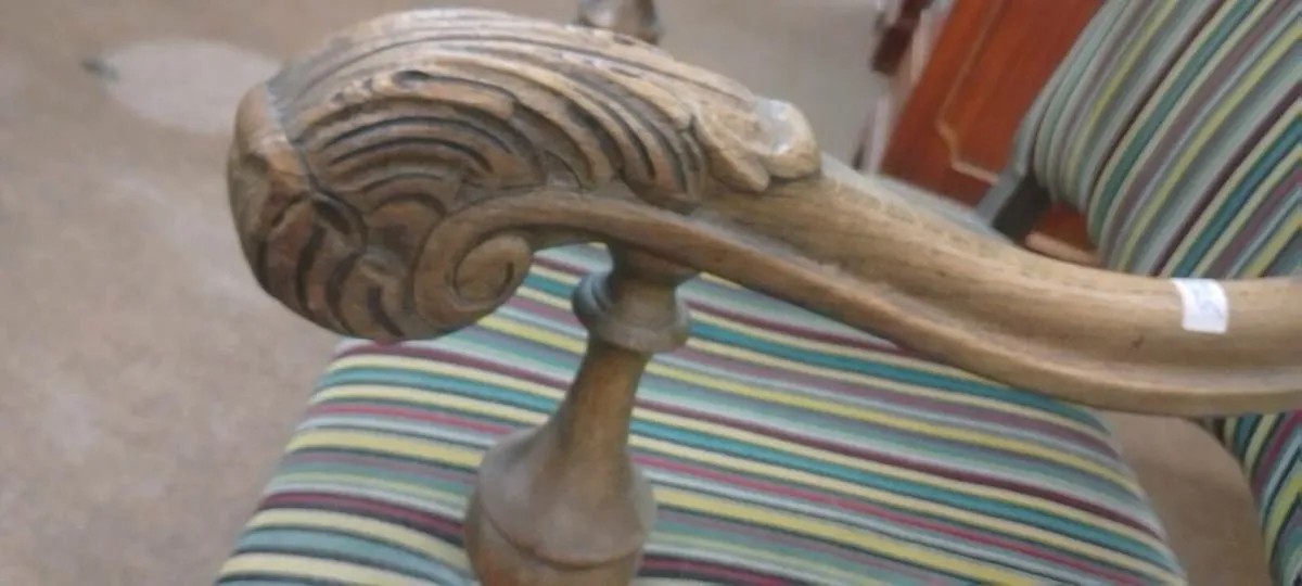 Large Decorative Stripped Oak Framed Chair - Image 3
