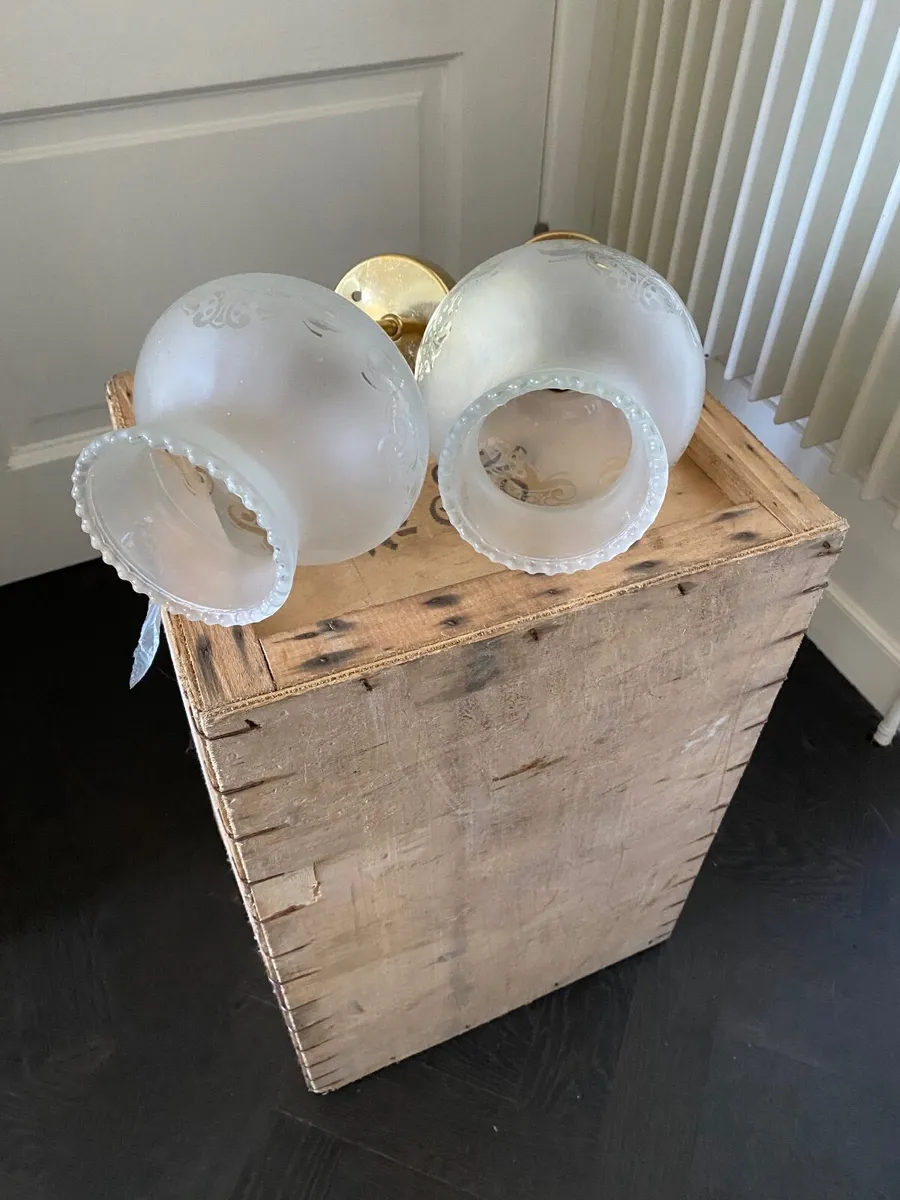 Wall lights - brass brackets & frosted glass shade - Image 2