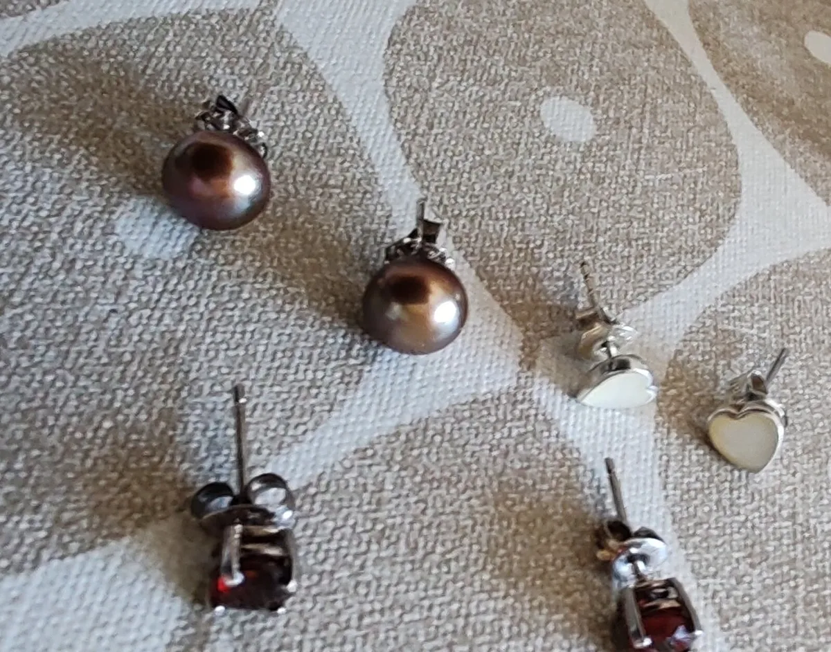 3 pr sterling silver stud earrings - Image 2