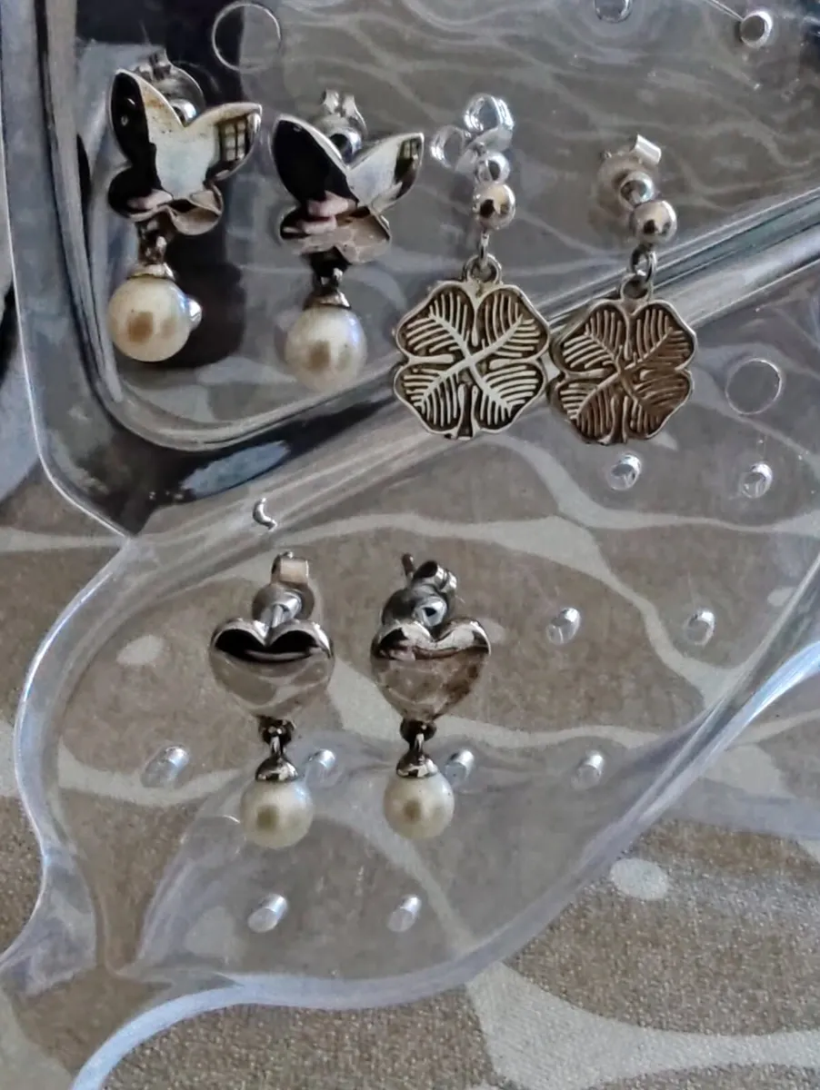 3 pr sterling silver earrings - Image 1