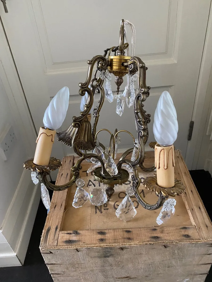 Chandelier - brass with crystal droplets - Image 1