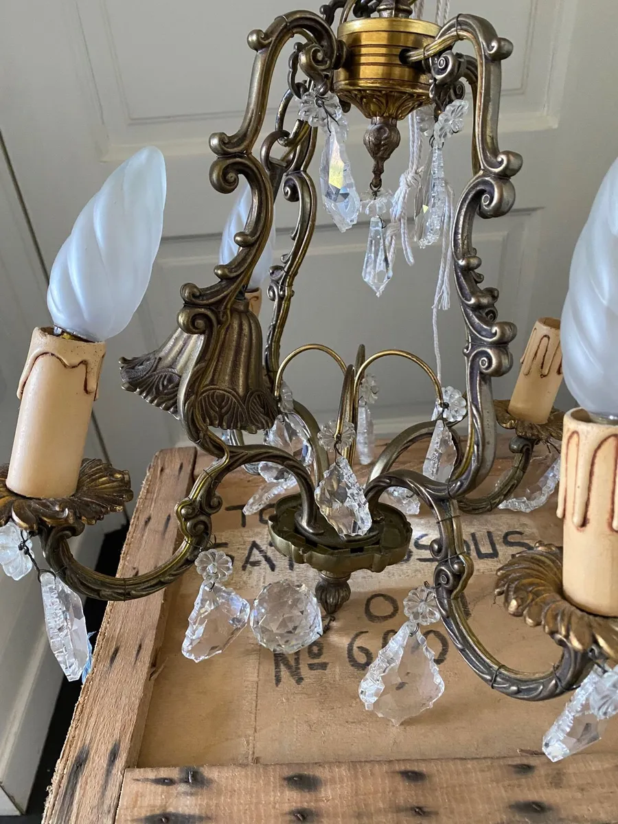 Chandelier - brass with crystal droplets - Image 2