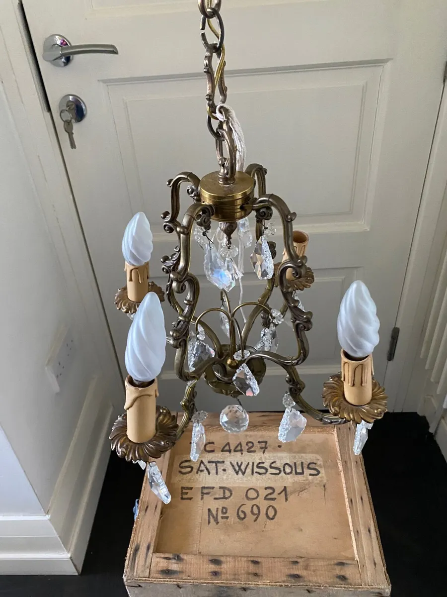 Chandelier - brass with crystal droplets - Image 4