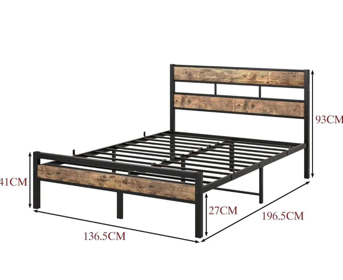 Double Bed Frame with Wooden Headboard - Image 2