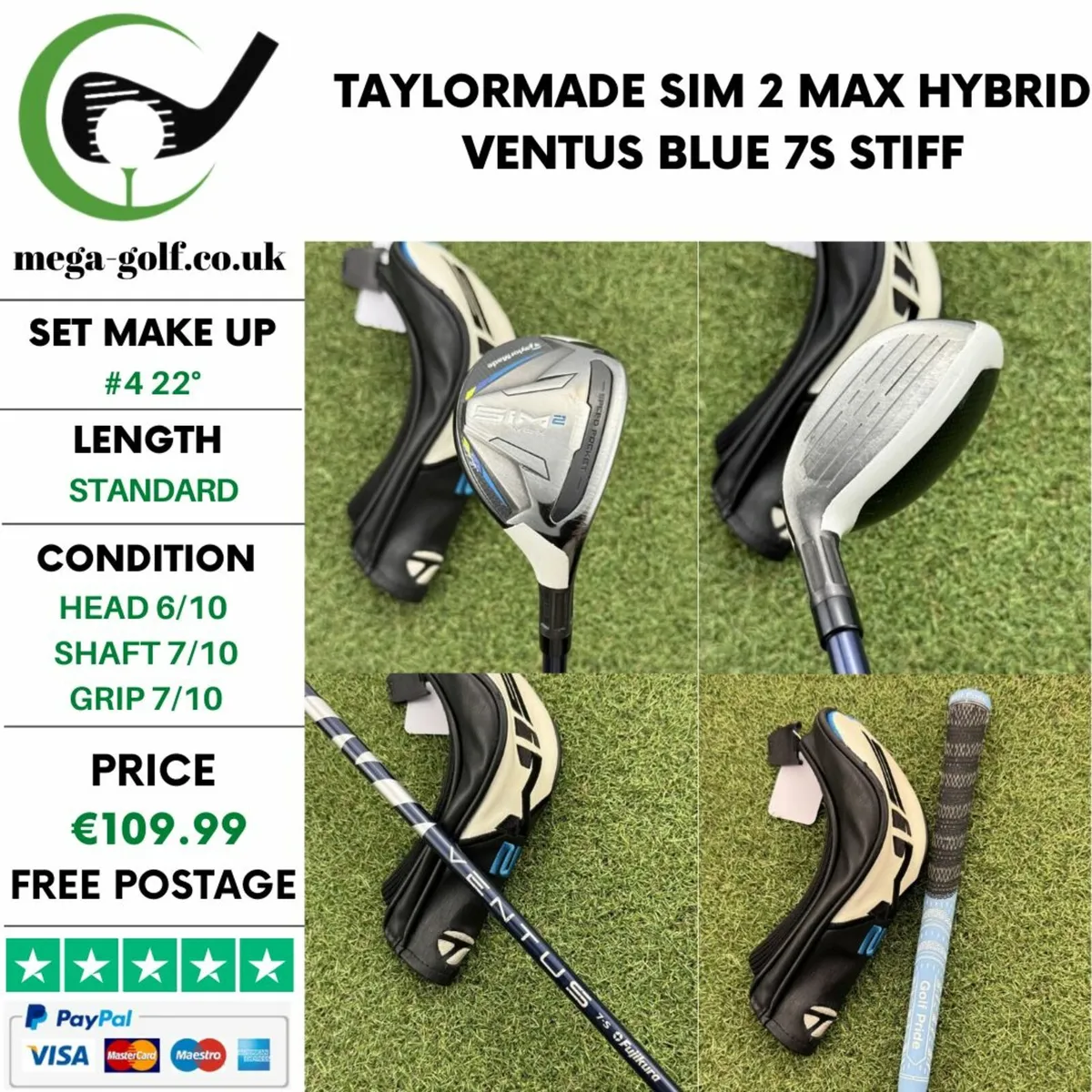 TAYLORMADE SIM 2 MAX HYBRID / #4 22° / STIFF - Image 1