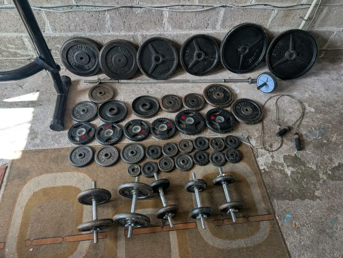 Home Gym with Olympic Bar, Rack & Bench - Image 1