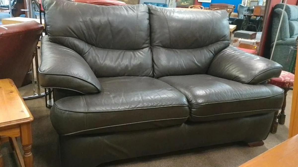 Modern Brown Leather Two Seat Sofa