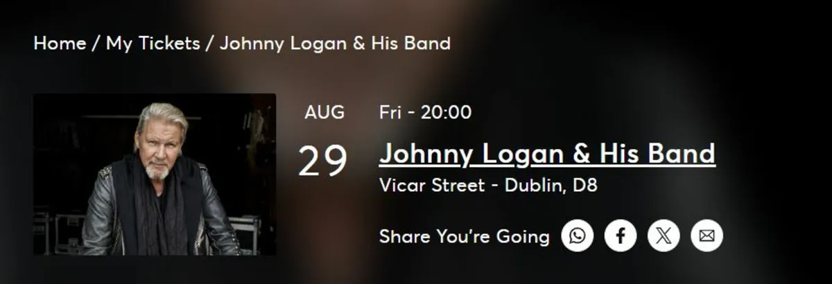2 x Great seat tickets for Johnny Logan & Band