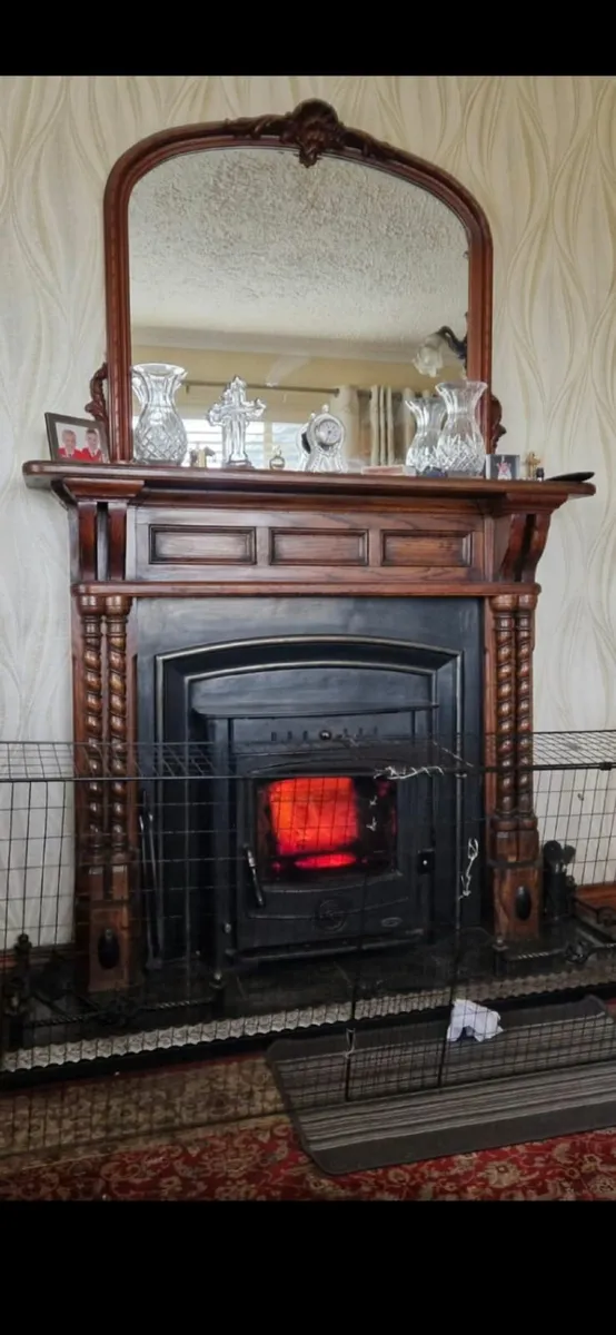 Antique oak Fireplace and mirror - Image 1