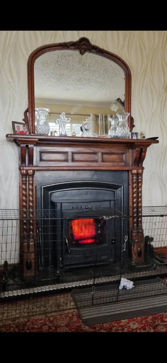 Antique oak Fireplace and mirror - Image 3