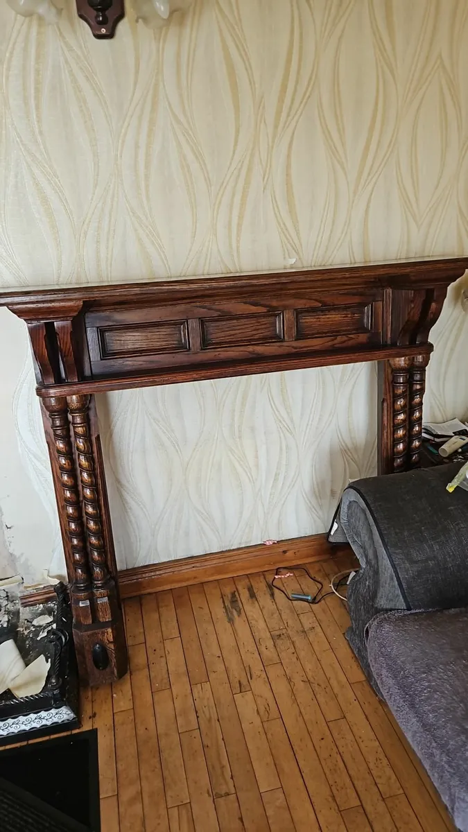 Antique oak Fireplace and mirror - Image 4