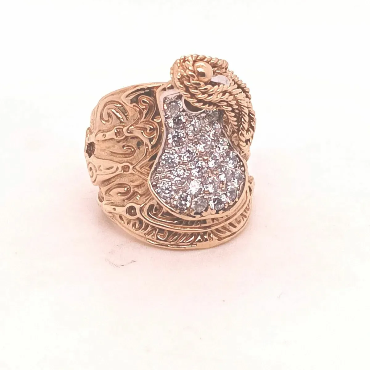 Large Heavy Saddle Ring, 9k Yellow Gold & Zirconia - Image 1