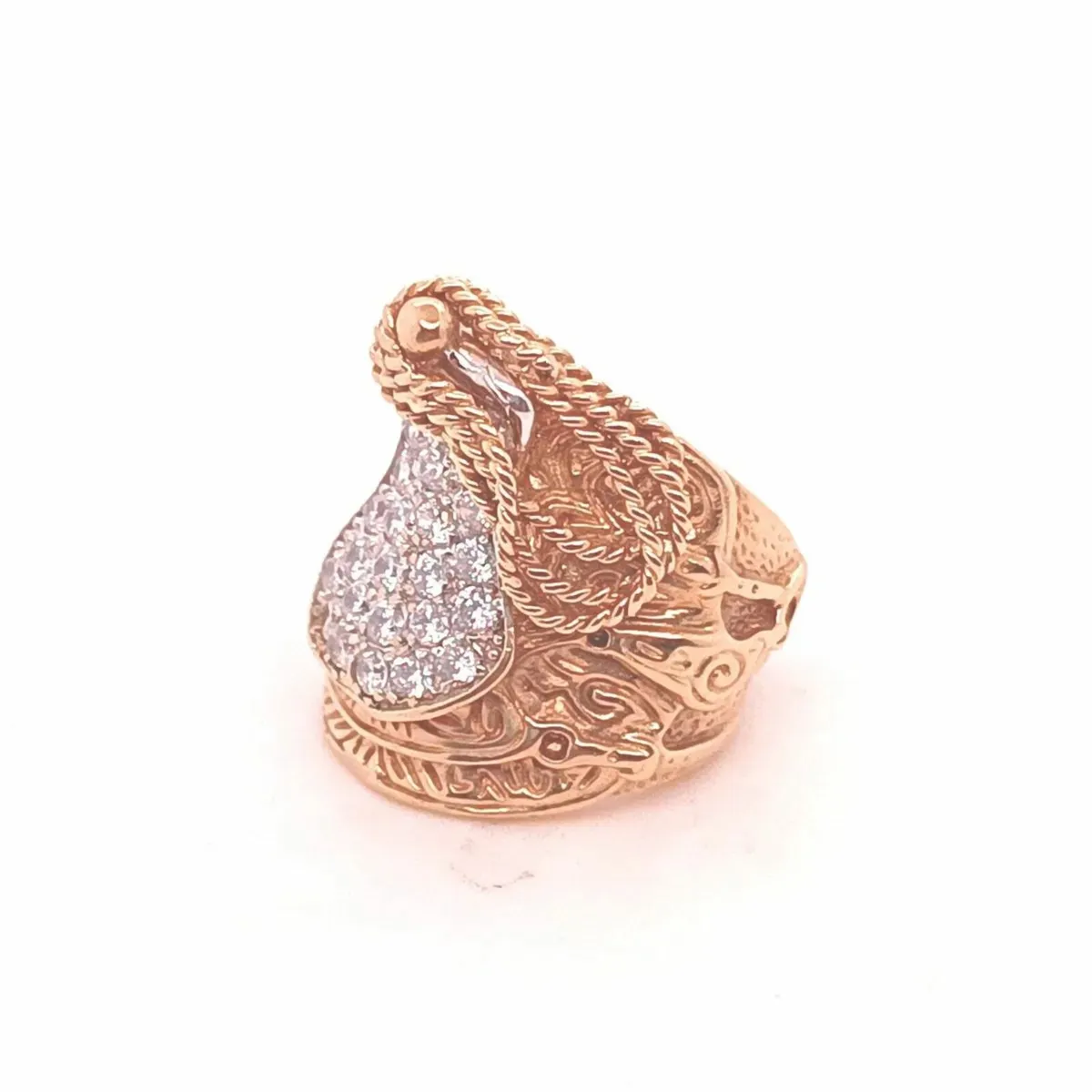 Large Heavy Saddle Ring, 9k Yellow Gold & Zirconia - Image 3