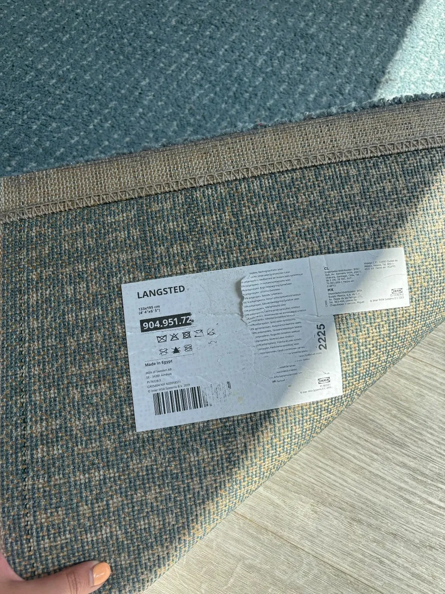 IKEA Langsted light blue low pile rug 133x195cm - Image 2