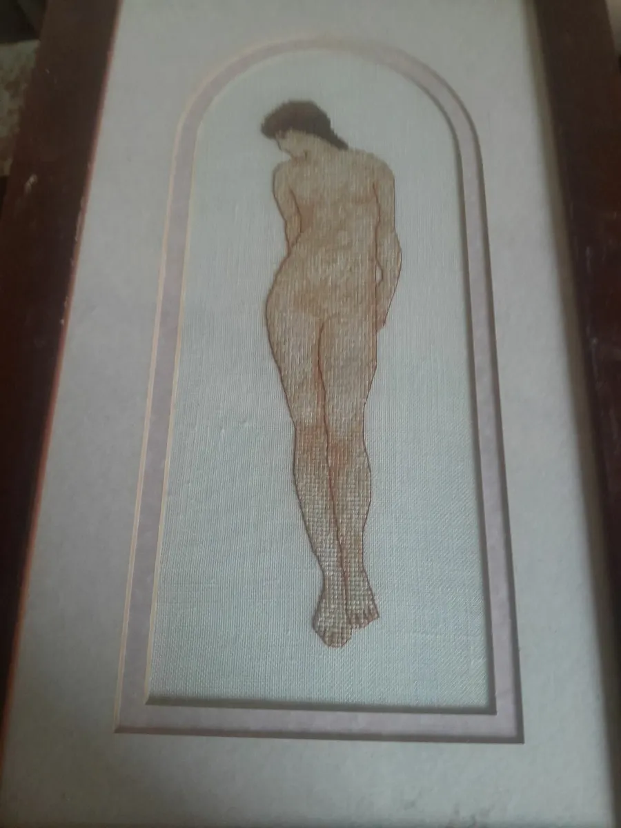 Two  framed  embroidered  pieces - Image 1