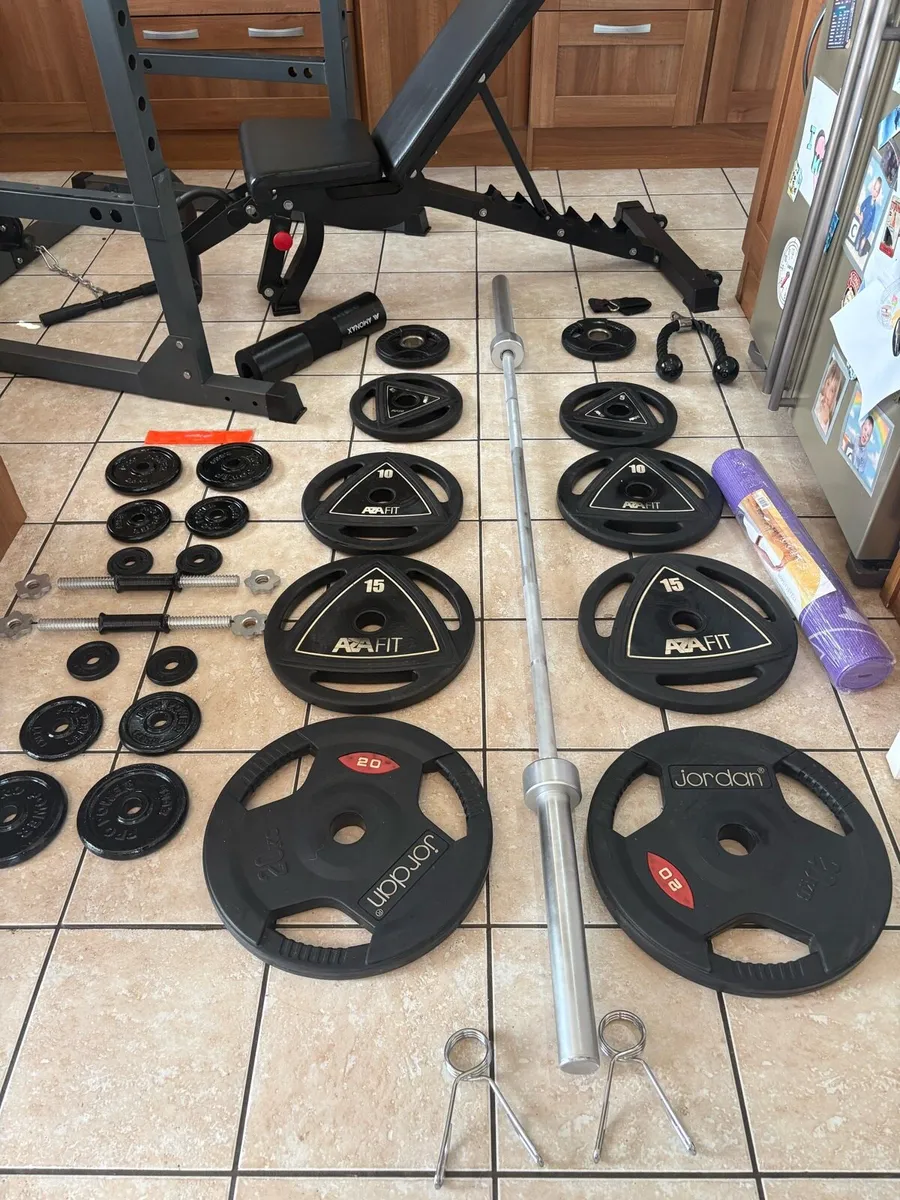 GYM POWER RACK + CABLE SYSTEM, WEIGHTS, BENCH ETC! - Image 2
