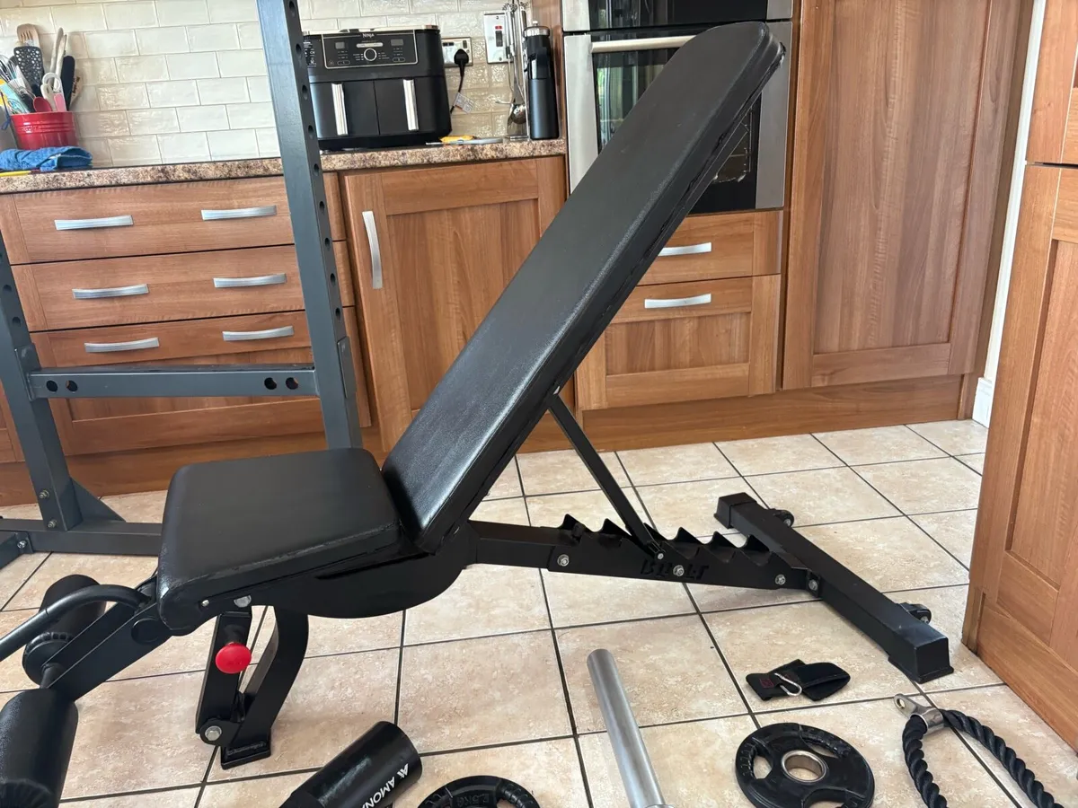 GYM POWER RACK + CABLE SYSTEM, WEIGHTS, BENCH ETC! - Image 3