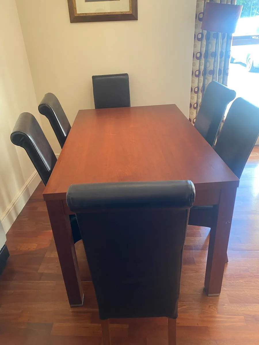 Dining Table with 6 Brown Leather Chairs - Image 3