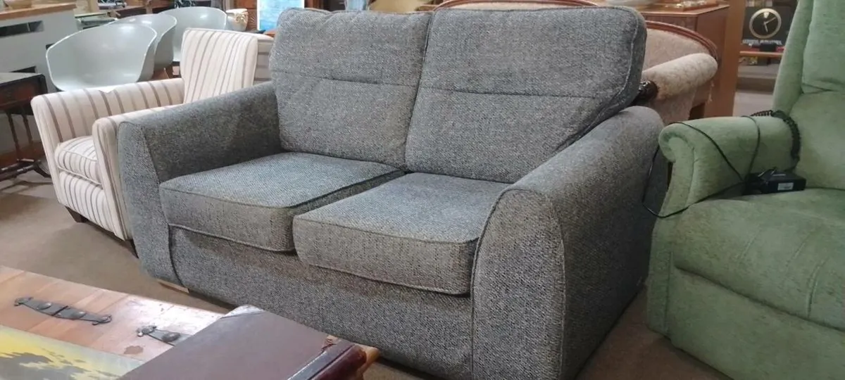 Modern Grey Tweed Fabric Two Seat Sofa - Image 1