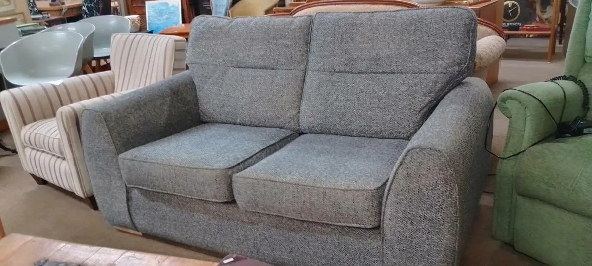 Modern Grey Tweed Fabric Two Seat Sofa - Image 2