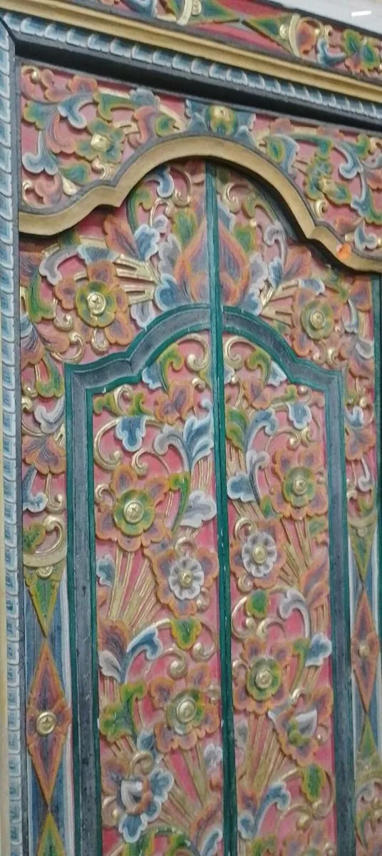 Ornate Carved And Painted Indian Door - Image 3
