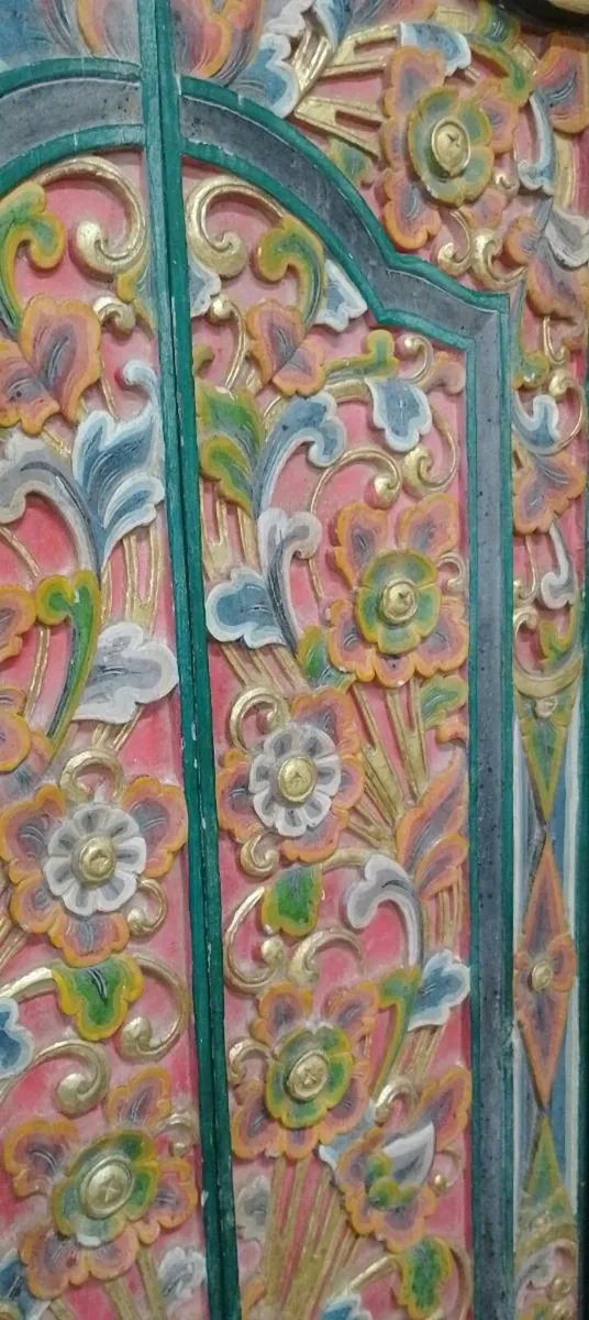 Ornate Carved And Painted Indian Door - Image 4