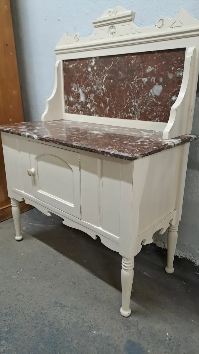 Early 1900s oak marble top wash stand - Image 3