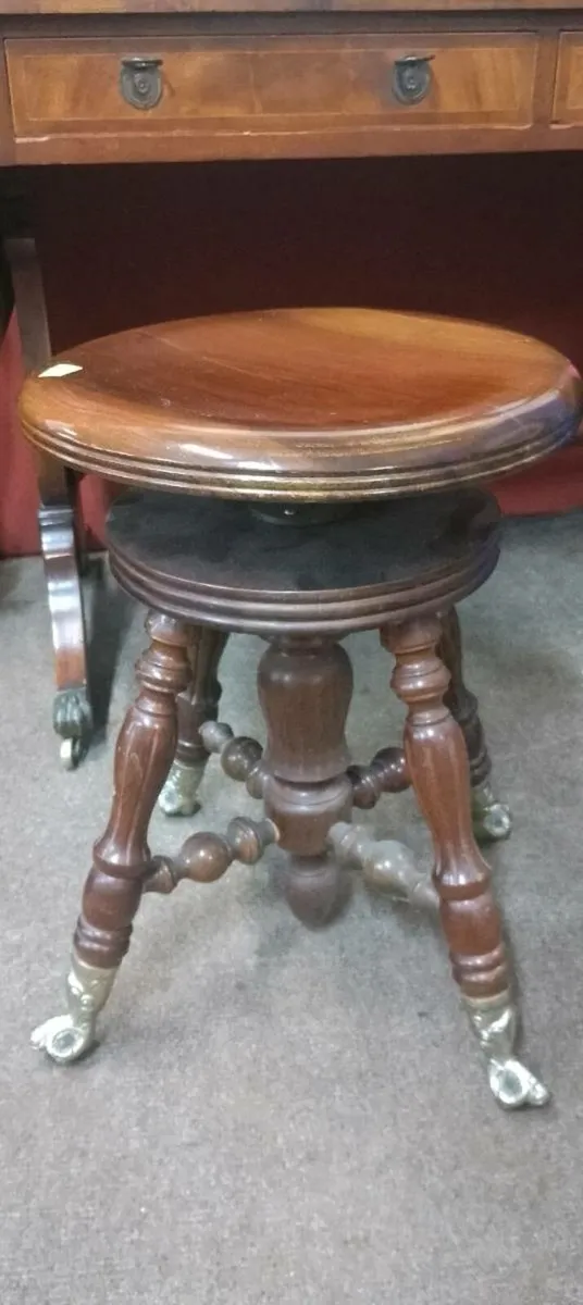 Decorative Mahogany Twist Height Adjustment Stool - Image 1