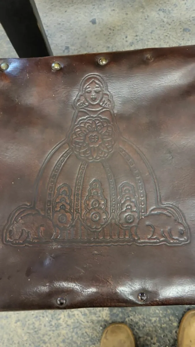 Pair early 1900s embossed leather chairs - Image 3