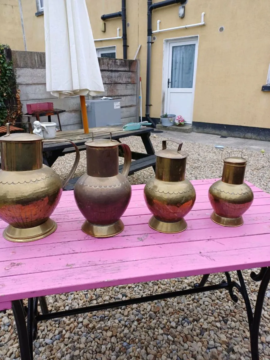 1950s Handmade Brass Jugs - Image 1