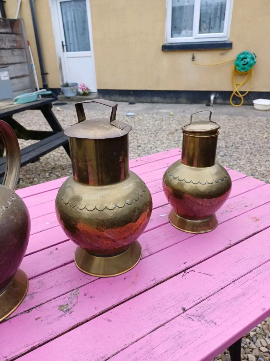 1950s Handmade Brass Jugs - Image 3